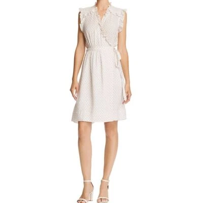 REBECCA TAYLOR женщин ваниль комбо шелк Ikat Dot с оборками надежном платье 10 TEDO - Изображение 1 из 2