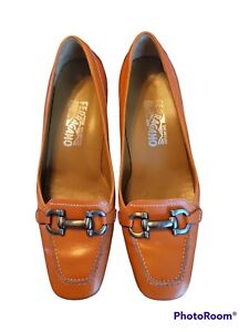 Salvatore Ferragamo Womens 7 B Bit Leather Italian Made Loafers Orange