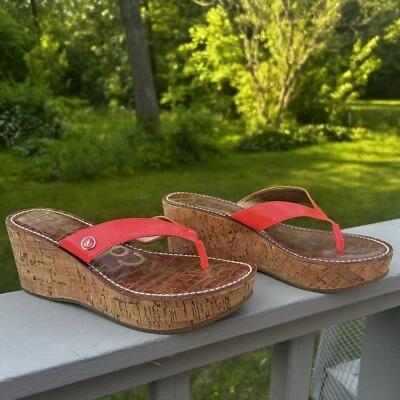 Sandalias de cuña Sam Edelman talla 7,5 plataforma Romy corcho mujer tanga sin cordones coral Foto 1 de 4