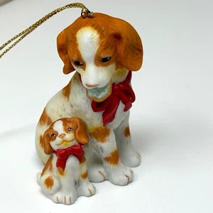 Gorham Vintage Porcelain Christmas Ornament Dog with Cookie and Puppy 1985 - Picture 1 of 6