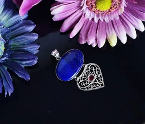 Colgante de piedras preciosas de lapislázuli natural ovalado de plata de... - Imagen 1 de 4