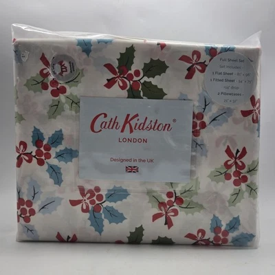 Cath Kidston Full Christmas Holly Sheet Set Holiday Winter Berries Cotton New - Image 1 of 4