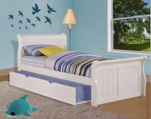 Twin Sleigh Bed with Twin Trundle Bed in White - Picture 1 of 4