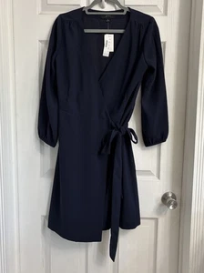 J. Crew Classic Navy Blue  Long Sleeve Wrap Dress Size 6 NWT  - Picture 1 of 9