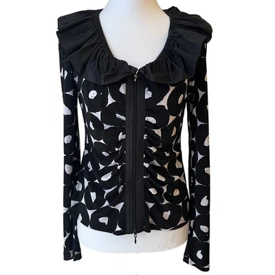 Кардиган Joseph Ribkoff блузка размер 8 на молнии абстрактный художественный с оборками воротник черный - Изображение 1 из 4