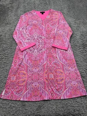 Miss Elaine Nightgown Women Small Neon Pink Floral Paisley Relax Housecoat Artsy - Image 1 of 4