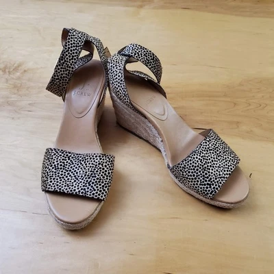 J Crew Womens Size 10 Slingback 3.5" Wedge heel Cheeta Print Brown Leather - Image 1 of 4