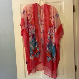Soft Surroundings Sheer Kimono Top Topper Pink Floral Size S/M Coverup - Picture 1 of 7