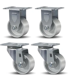 3” In. Metal Steel Caster Wheels HD 1400lbs 2 Straight 2 Swivel Casters - Picture 1 of 5