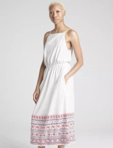 NWT Gap Embroidered Cami Midi Dress White Size M Free Shipping - Picture 1 of 7