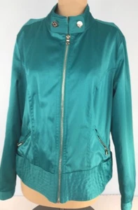 Marc Bouwer Sz M Jacket Turquoise Blue Satin Shiny Elegant Zip Snap Lined - Picture 1 of 12