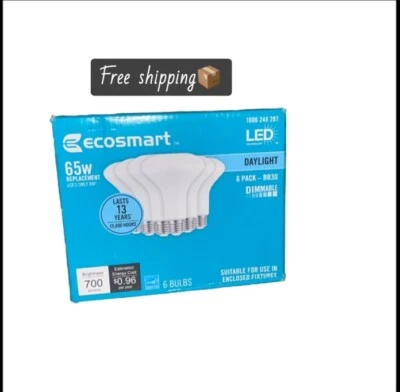 NeW-EcoSmart Dimmable LED Light Bulb Daylight 65-Watt Equivalent BR30 (6-Pack) - Image 1 of 2