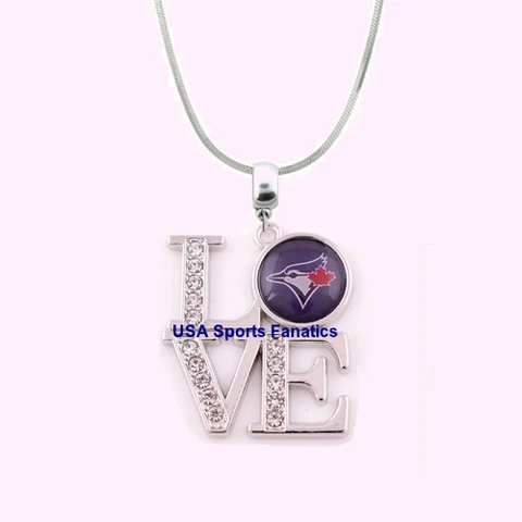 MLB - Toronto Blue Jays Love Necklace With Rhinestones on a 925 Snake Chain Cover