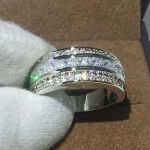 3.50 Ct Princess Cut Moissanite Men's Anniversary Band Ring 925 Sterling Silver - Picture 1 of 6