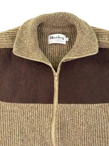 Harley of Scotland Sweater Mens Large Brown Full Zip Wool Knit Elbow Patched - Picture 1 of 11