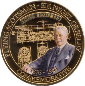 2012 Gold Plated Icons of Steam Commemorative Coin FLYING SCOTSMAN GRESLEY COA - Picture 1 of 4