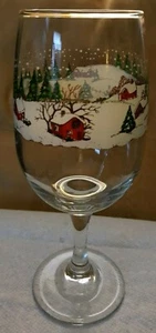 Libbey Christmas WINTER VILLAGE 7-3/4" Water Wine 12 Oz Glass Goblet Snow Scene - Picture 1 of 9