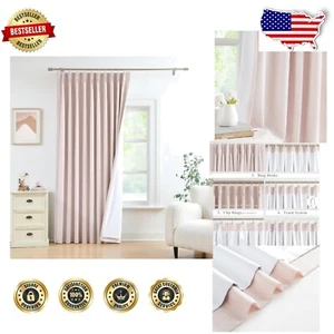 Elegant 60x72 Pink Farmhouse Blackout Curtains with Pinch Pleats & Hooks - Picture 1 of 8