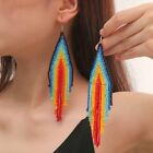 Ethnic Rice Bead Earrings Hand Weaving Rainbow Drop Earrings  Gifts