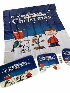 Peanuts Snoopy Charlie Braun Weihnachtsbaum Duschvorhang Badezimmer Set NEU - Bild 1 von 8