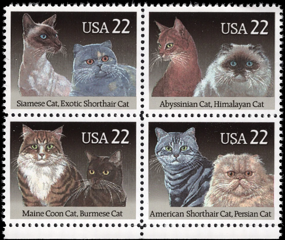 US Scott # 2375a (2372-2375), Cats, Block of (4) 1988 22¢ Stamps, MNH - Image 1 of 1