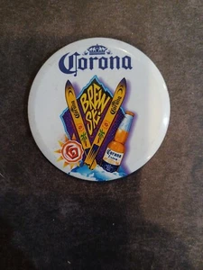Corona Beer Brew Ski Pinback 2.5" Round Button Skiing Skis Advertising Campaign - Picture 1 of 3