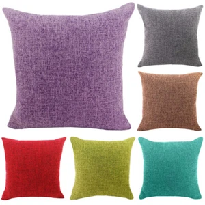 Simple Solid Color Linen Cotton Pillow Case Home Sofa Car Décor Cushion Cover - Picture 1 of 20