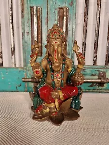 Hand Painted Lord Ganesha Hindu God Temple Statue Figurine Ornament Sculpture - Picture 1 of 8