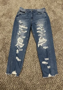 Women’s AMERICAN EAGLE Stretch Mom Straight Jeans Distressed Size 14 - Picture 1 of 6