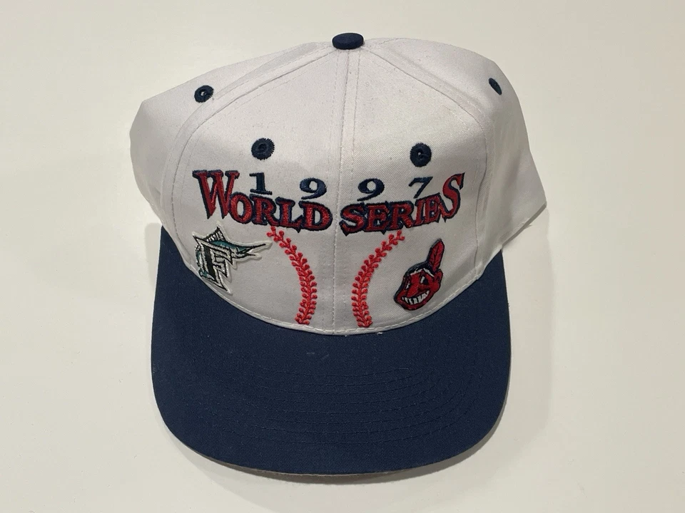 Sombrero SnapBack Vintage Logo 7 Serie Mundial 1997 Cleveland Indians Florida Marlins Foto 1 de 4