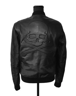 B00 Подлинный PHILIPP PLEIN череп кожи и ткани панели Bomber куртка размер S - Изображение 1 из 4