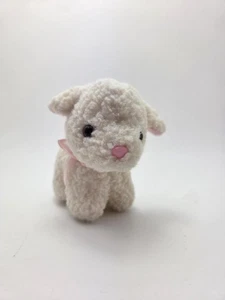 Vintage Russ Little Cream Lamb Pink Nose Pink Bow Pink Ears Stuffed Animal Plush - Picture 1 of 4