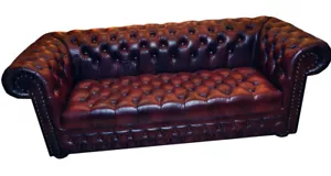 Chesterfield Sofa Couch 3 Sitz Leder Couch Sofas Couchen Rot Antik Stil Polster - Bild 1 von 12