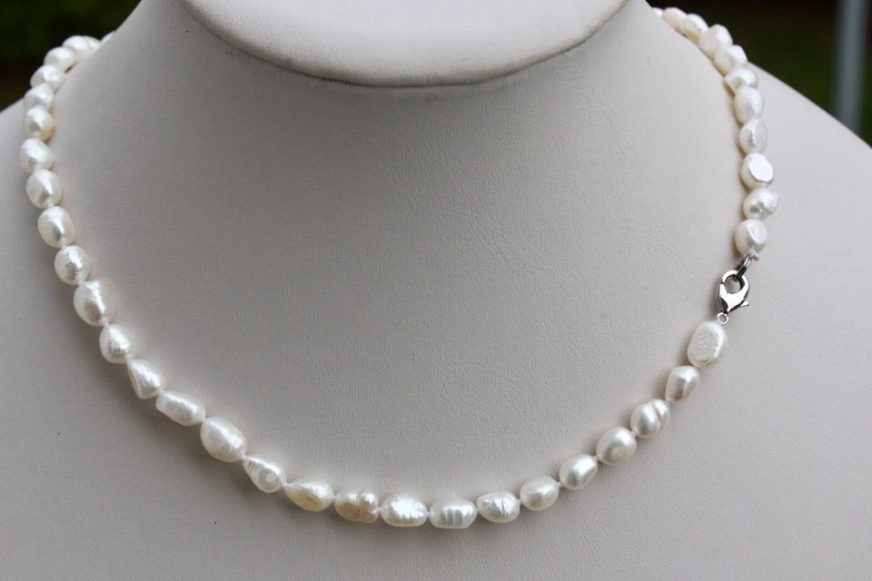 A023W 50 cm 7-8 mm Süßwasser Perlen Schmuck Perlenkette Halskette Kette Collier - Bild 1 von 1