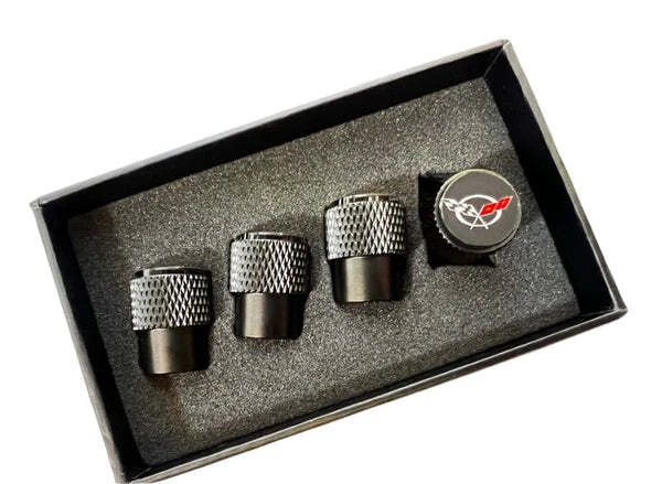 4pcs Chevrolet Corvette C5 Tire Stem Valve Caps Black Knurled Official Licensed - Image 1 of 1