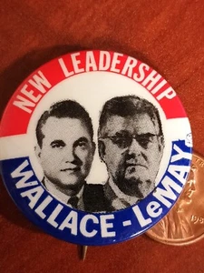 1968 WALLACE & LeMAY New Leadership JUGATE PICTURE CAMPAIGN BUTTON Pin President - Picture 1 of 3