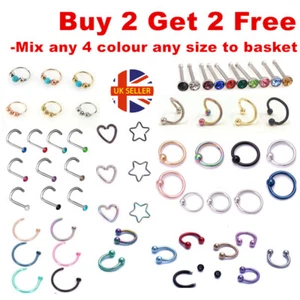 Nose Ring Lip Nose Rings Helix Tragus Lobe Ear Piercing Ring Surgical Steel Hoop - Picture 1 of 16