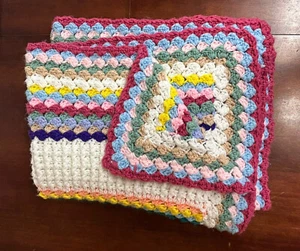 Vintage Handmade Baby Blanket Afghan Crochet Multicolor - Picture 1 of 9