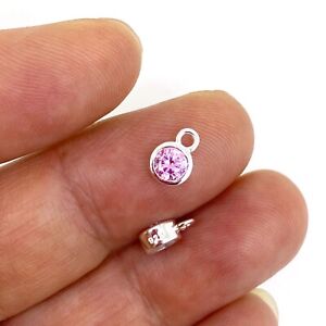 Sterling Silver Round Charms-C.Z Birthstone Charms-Jewelry Making Supplies-4mm
