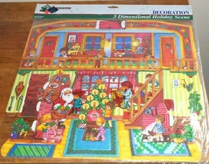 3 Dimensional Cardstock Paper Holiday Scene Santa Kids Christmas Decor NEW - Picture 1 of 2
