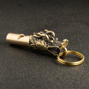 Retro Brass Dragon Head Emergency Whistle Outdoor Survival Safety KeyChain EDC - Picture 1 of 5