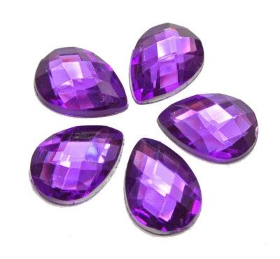 200 Dark Purple Acrylic Flatback TearDrop Rhinestone Gems 10X14mm No Hole - Image 1 of 4