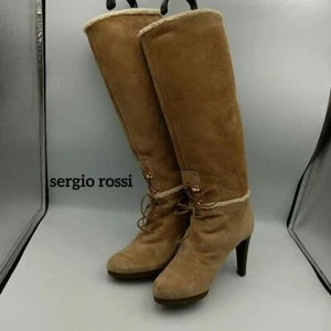Sergio Rossi Long Boots Heel Beige Ladies Size EU 37.5 US 7.5 Used - Picture 1 of 9