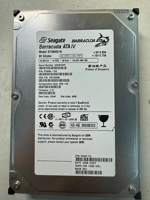 SEAGATE ST380021A 9T6006-103 80GB Firmware 3.75 Date Code 03441 ATA 100MBps 3.5" - Image 1 of 4