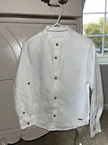 zara boys size 6 white dress shirt brown button up formal  - Picture 1 of 6