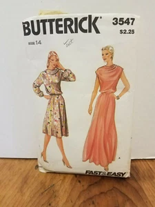 Vintage Butterick Fast & Easy #3547 Size 14 DRESS pattern Cut 1980's - Picture 1 of 2