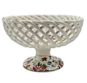 ER PHILA Cheery Chintz Lattice Braided Compote Pedestal Dish Dorset Germany 6” - Picture 1 of 15