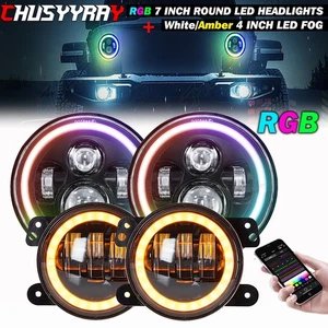 7" Round LED Headlights + 4" Fog Lights Combo Kit For Jeep Wrangler JK 2007-2017 - Bild 1 von 24
