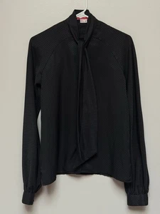 Vintage Halston Damen Pussybow schwarz Bluse Raute Langarm Knopf Größe 4 - Bild 1 von 7