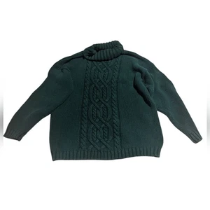 Vintage Green Cable Knit Sweater Turtleneck Cotton - Picture 1 of 5